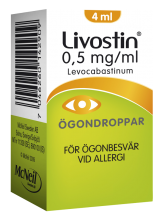 Förpackning innehållande LIVOSTIN® ögondroppar