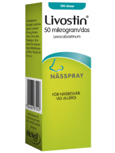 Förpackning innehållande LIVOSTIN® nässpray