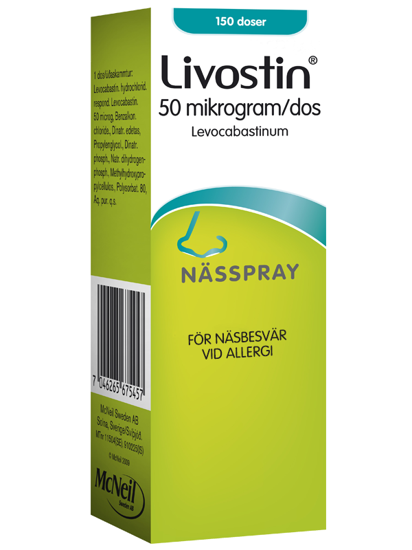 Förpackning innehållande LIVOSTIN® nässpray